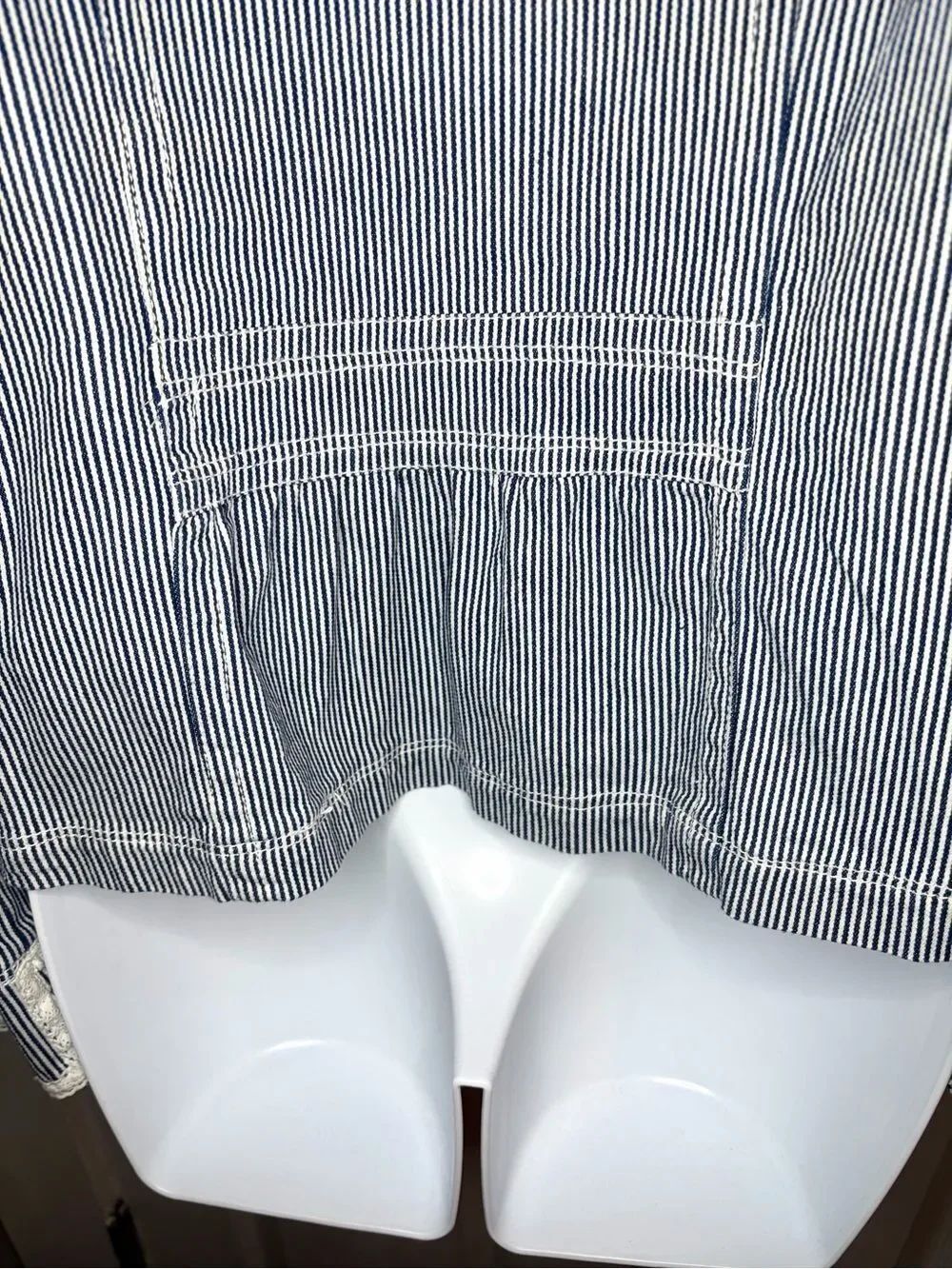 Y2K Ami Blue Striped Cotton Denim Jacket Blazer Pocket Lace Details S - Picture 7 of 9